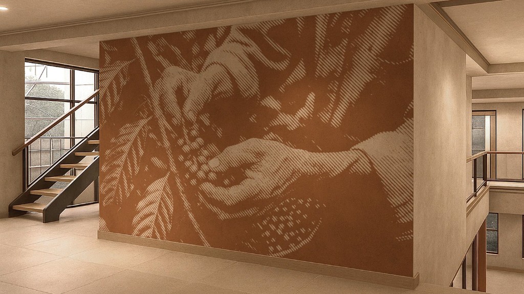 Interior Juan Valdez con mural artístico